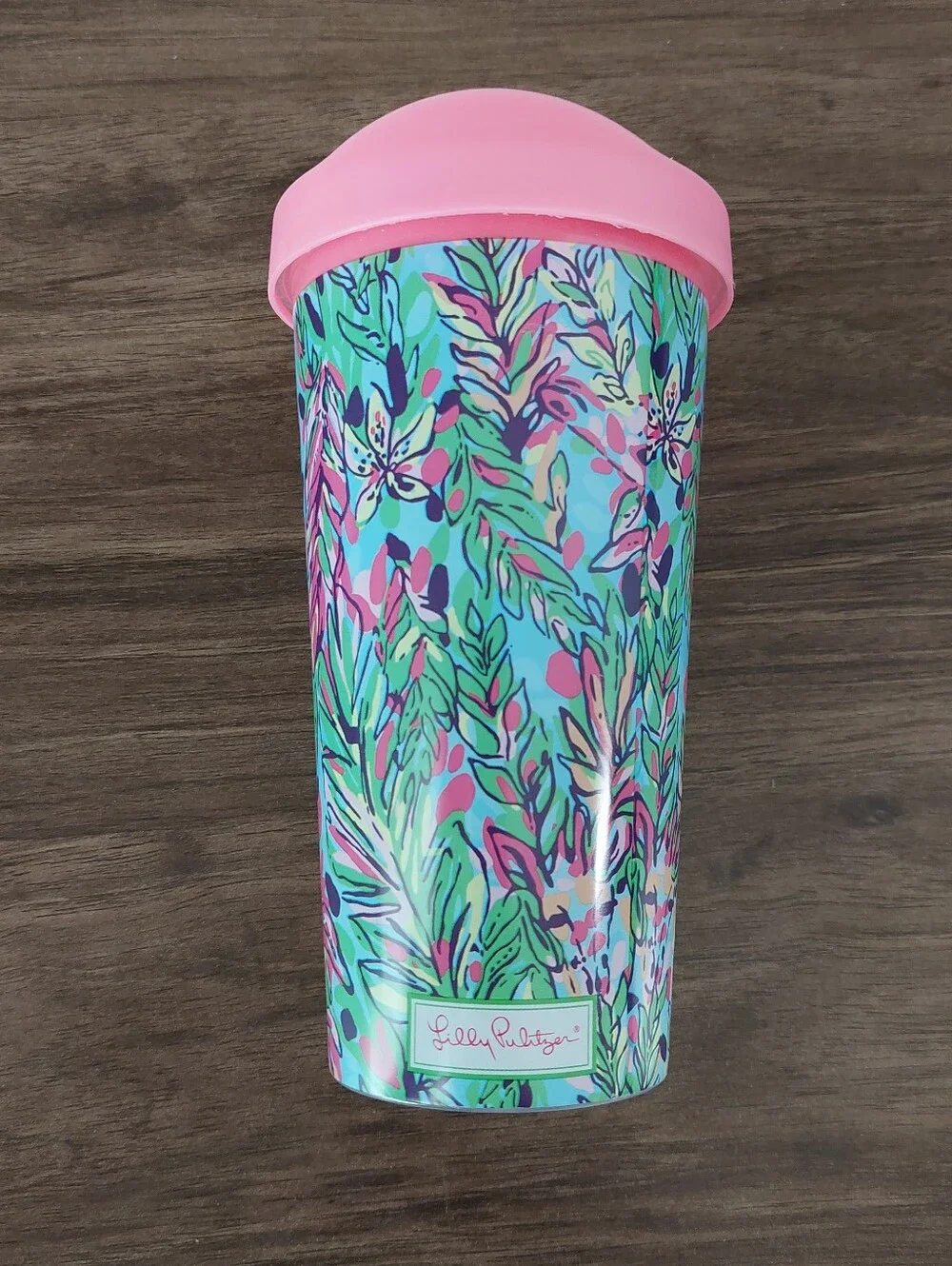 Lilly Pulitzer Travel Tumbler Pink Blue 24oz Floral Giraffe Print